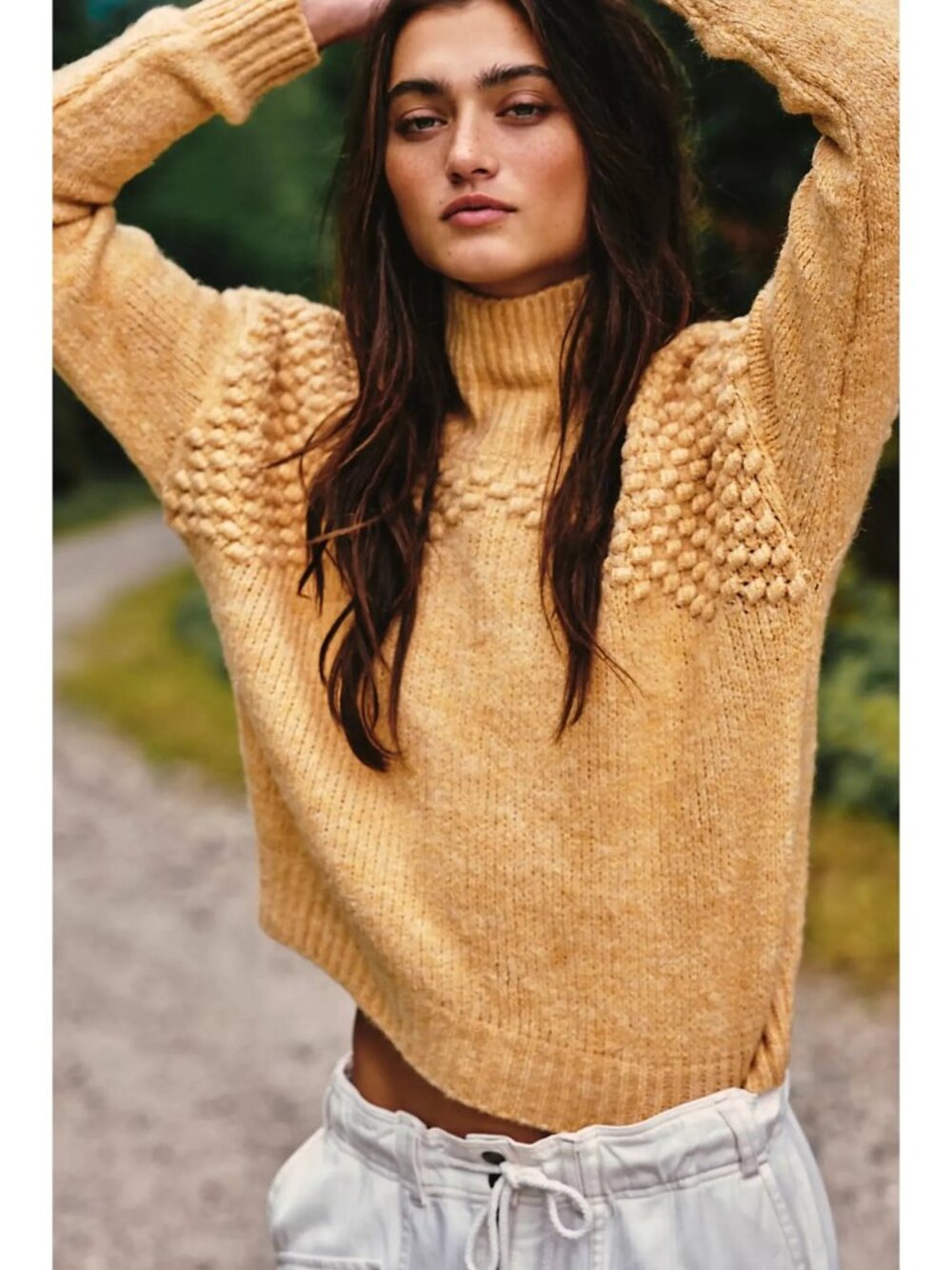New! FREE PEOPLE M Camel Heather Bradley Boho Turtleneck Sweater